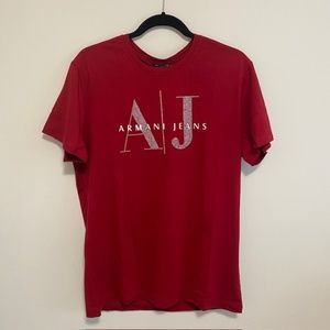 ARMANI JEANS  Wine Color T-shirt Rhinestones Letters size L
